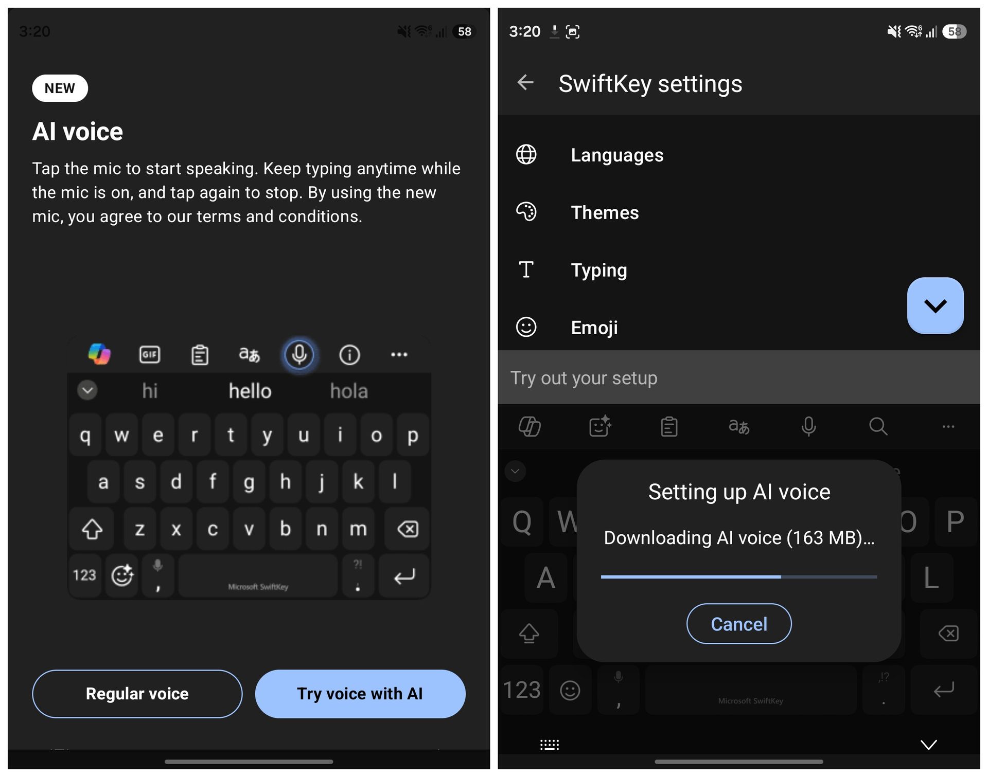 SwiftKey yapay zeka sesli yazma özelliği